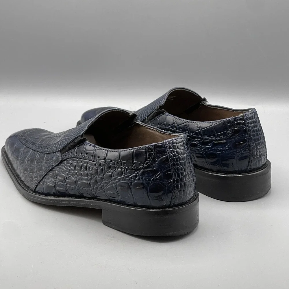 Stacy Adams Men's 7 Shoes Blue Slip On Leather Croc Print‎ Navy Tedesco 24903